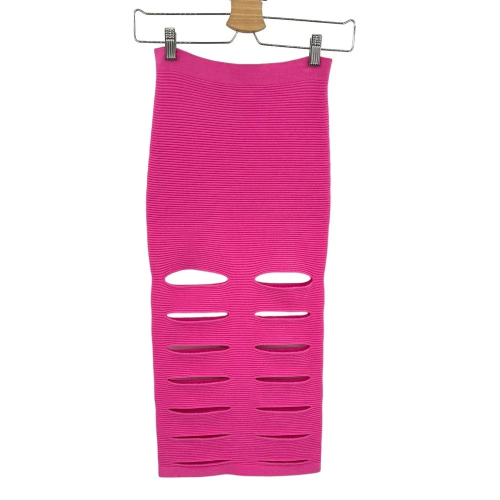 Cushnie et Ochs Pink Ribbed Knit Slash Slit Bandage Skirt Size XS